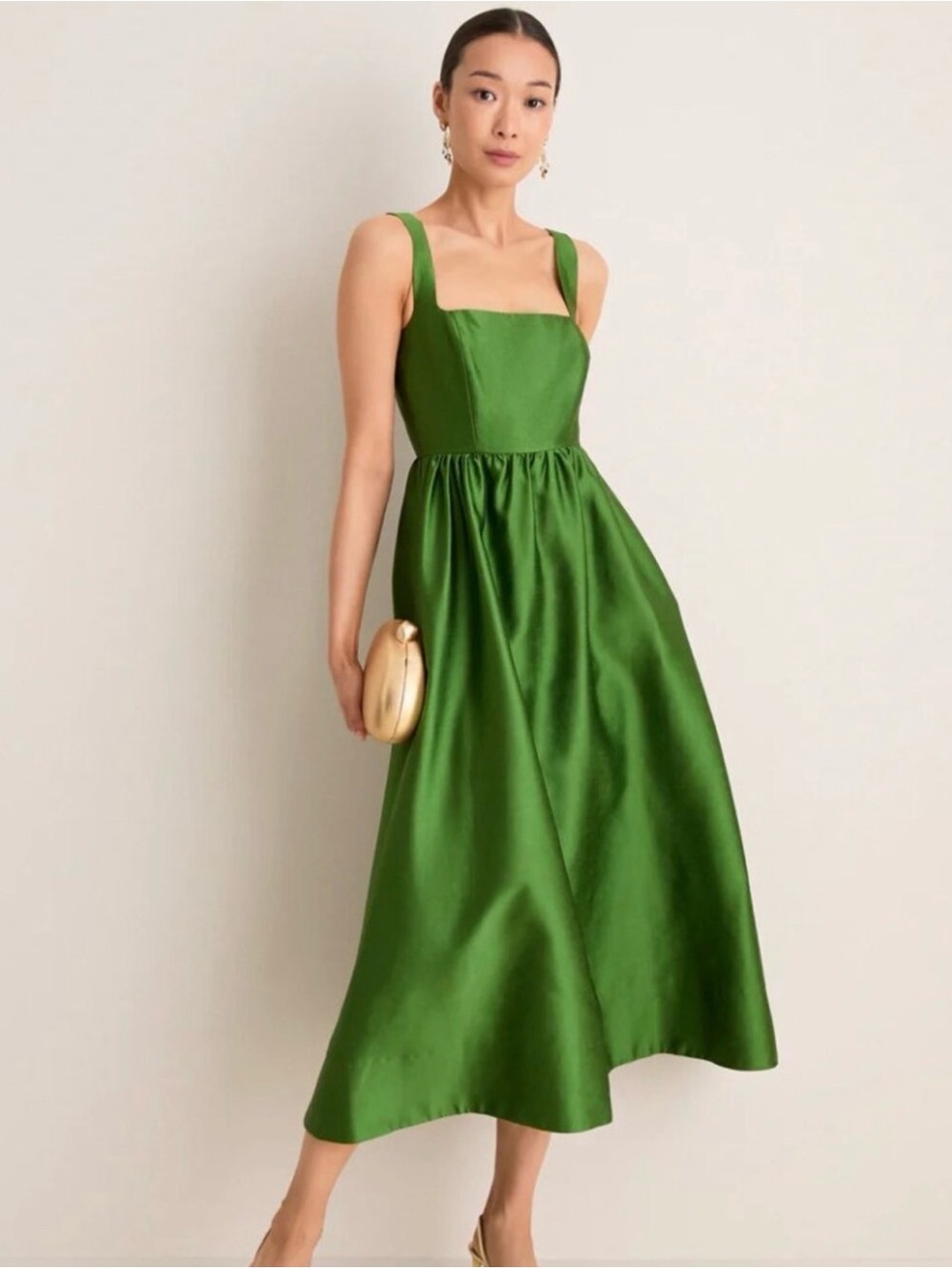 Tuckernuck Emerald Green Satin Square-Neck Midi Dress